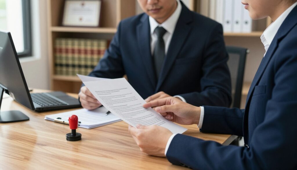 A professional and polished office setting, focusing on the process of selling a donation. In the foreground, a confident businessperson in smart attire is examining a stack of legal documents and a notary's stamp on a modern wooden desk. In the middle ground, a notary public, dressed in formal attire, is attentively reviewing the documents, with a computer and a signed contract subtly visible. The background features softly blurred bookshelves filled with legal texts and a framed certificate, conveying a sense of legitimacy. Soft, natural light filters in through a window, creating a warm and inviting atmosphere. The overall mood is focused and professional, reflecting a careful and secure transaction process. A professional and polished office setting, focusing on the process of selling a donation. In the foreground, a confident businessperson in smart attire is examining a stack of legal documents and a notary's stamp on a modern wooden desk. In the middle ground, a notary public, dressed in formal attire, is attentively reviewing the documents, with a computer and a signed contract subtly visible. The background features softly blurred bookshelves filled with legal texts and a framed certificate, conveying a sense of legitimacy. Soft, natural light filters in through a window, creating a warm and inviting atmosphere. The overall mood is focused and professional, reflecting a careful and secure transaction process.