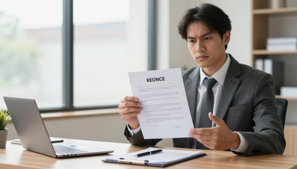 A well-dressed landlord stands confidently in a modern office, holding a rental agreement with a firm grip. The foreground focuses on the landlord, wearing a tailored suit and looking assertive, while gesturing as if discussing the lease terms. In the middle, a neatly organized desk is visible, featuring a laptop, a pen, and notepads, symbolizing the business context. The background shows a large window with soft natural light streaming in, illuminating the space, enhancing the professional atmosphere. The color palette is warm and inviting, conveying a sense of urgency yet professionalism. The overall mood is serious and authoritative, reflecting the theme of immediate lease termination and the landlord's decisive action. A well-dressed landlord stands confidently in a modern office, holding a rental agreement with a firm grip. The foreground focuses on the landlord, wearing a tailored suit and looking assertive, while gesturing as if discussing the lease terms. In the middle, a neatly organized desk is visible, featuring a laptop, a pen, and notepads, symbolizing the business context. The background shows a large window with soft natural light streaming in, illuminating the space, enhancing the professional atmosphere. The color palette is warm and inviting, conveying a sense of urgency yet professionalism. The overall mood is serious and authoritative, reflecting the theme of immediate lease termination and the landlord's decisive action.