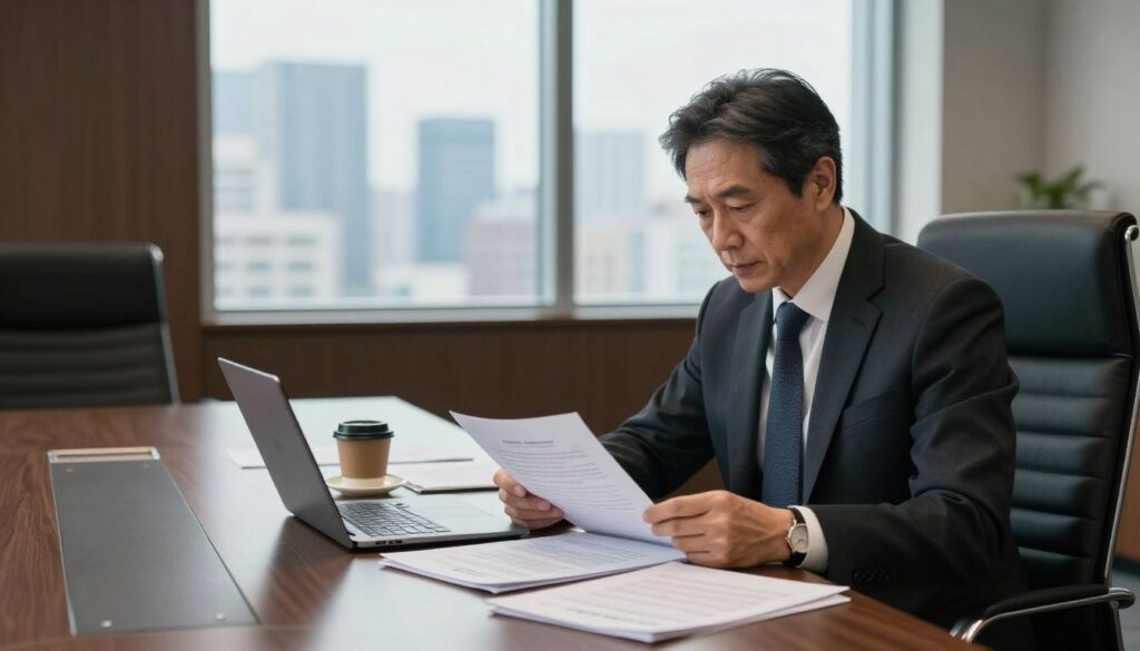 A professional director in an elegant office, surrounded by documents and a laptop, portraying their diverse responsibilities. The foreground features the director, a middle-aged person dressed in formal business attire, looking focused while reviewing a report. In the middle ground, a polished conference table has a few scattered legal documents and a coffee cup, symbolizing long hours of work. The background shows a large window with a view of a city skyline, allowing natural light to flood the room, enhancing a productive atmosphere. The overall mood is serious yet empowering, reflecting the weight of decision-making and leadership. Soft lighting highlights the professional setting, emphasizing the director's role in guiding the organization. A professional director in an elegant office, surrounded by documents and a laptop, portraying their diverse responsibilities. The foreground features the director, a middle-aged person dressed in formal business attire, looking focused while reviewing a report. In the middle ground, a polished conference table has a few scattered legal documents and a coffee cup, symbolizing long hours of work. The background shows a large window with a view of a city skyline, allowing natural light to flood the room, enhancing a productive atmosphere. The overall mood is serious yet empowering, reflecting the weight of decision-making and leadership. Soft lighting highlights the professional setting, emphasizing the director's role in guiding the organization.