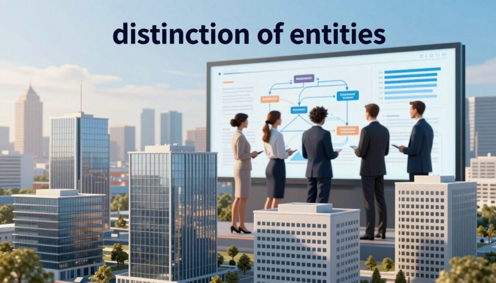A visually engaging image illustrating the concept of "distinction of entities" in Polish economic circulation. In the foreground, sleek, modern buildings symbolizing various business types, such as startups, corporations, and partnerships, represented by different architectural styles. In the middle ground, several professionals in business attire gather around a large digital screen displaying flowcharts and graphs that highlight business relationships and classifications. The background features a city skyline under a bright, clear blue sky, with soft, warm sunlight illuminating the scene, creating a professional atmosphere. The focus is on collaboration and clarity, emphasizing interaction between diverse business entities. The composition should convey a sense of innovation and professionalism, suitable for an informative section in an article. A visually engaging image illustrating the concept of "distinction of entities" in Polish economic circulation. In the foreground, sleek, modern buildings symbolizing various business types, such as startups, corporations, and partnerships, represented by different architectural styles. In the middle ground, several professionals in business attire gather around a large digital screen displaying flowcharts and graphs that highlight business relationships and classifications. The background features a city skyline under a bright, clear blue sky, with soft, warm sunlight illuminating the scene, creating a professional atmosphere. The focus is on collaboration and clarity, emphasizing interaction between diverse business entities. The composition should convey a sense of innovation and professionalism, suitable for an informative section in an article.